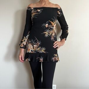 Floral Off-Shoulder Black Top